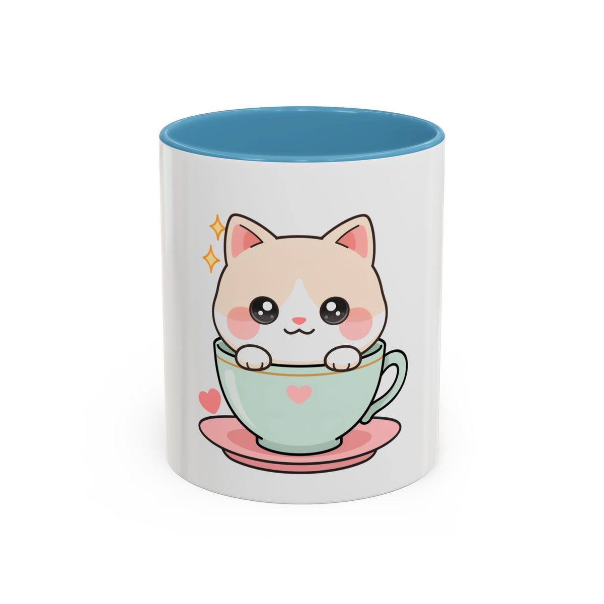 Kawaii Cat Coffee Mug, Cute Cat in Teacup Accent Mug