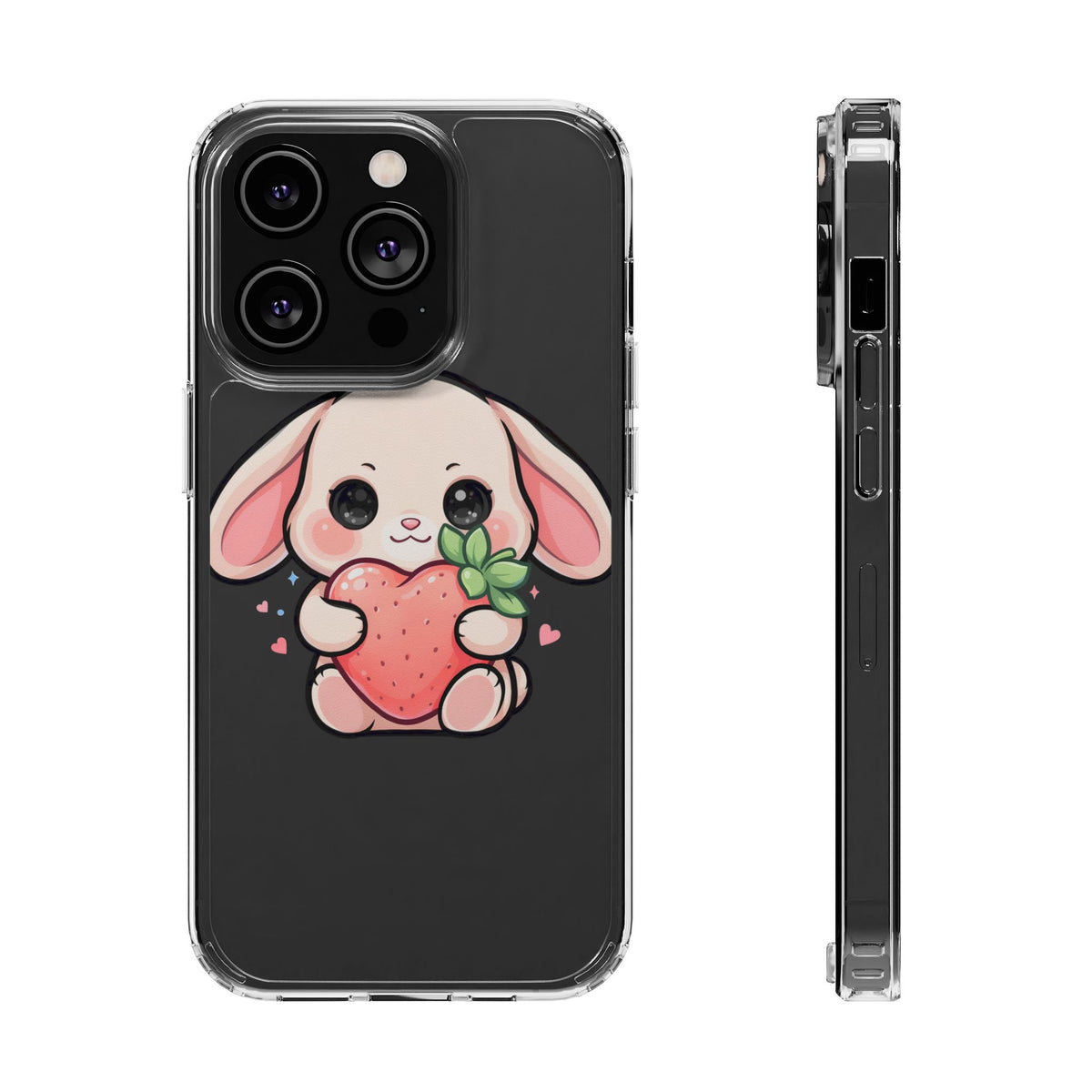 Kawaii Bunny Strawberry Phone Case, Clear Impact-Resistant