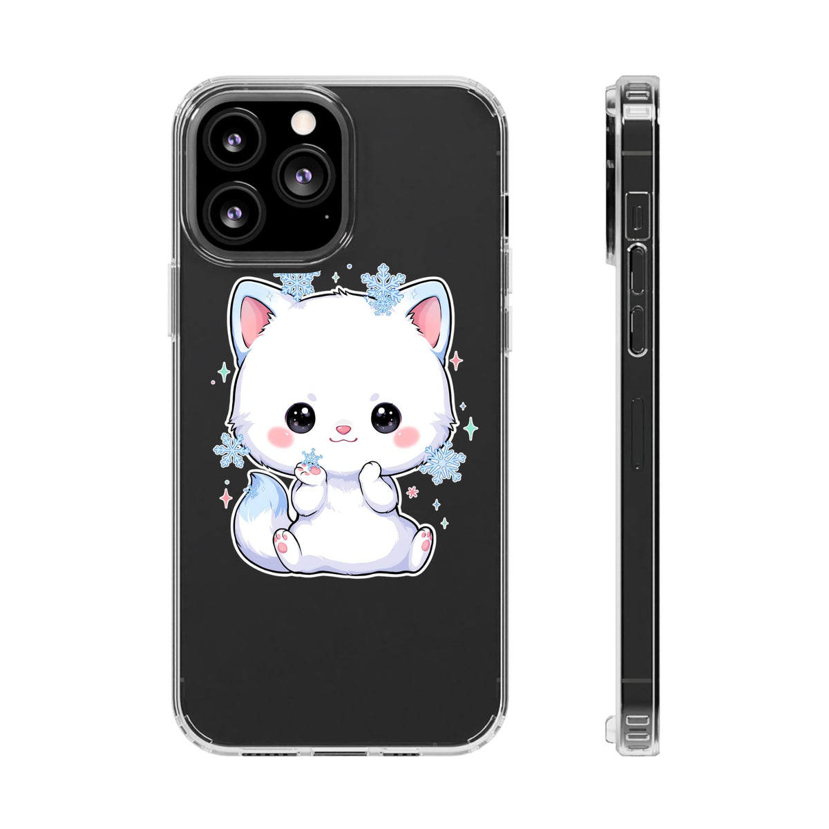 Kawaii Arctic Fox Phone Case, Cute Snowflake Clear Case