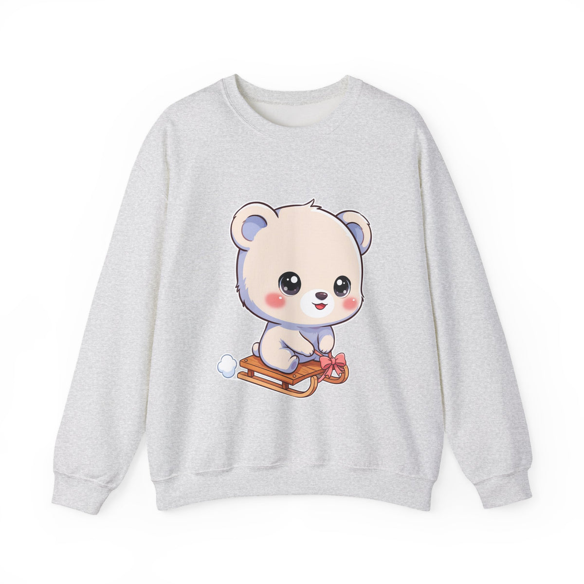 Kawaii Polar Bear Sweatshirt, Cute Sledding Cub Crewneck