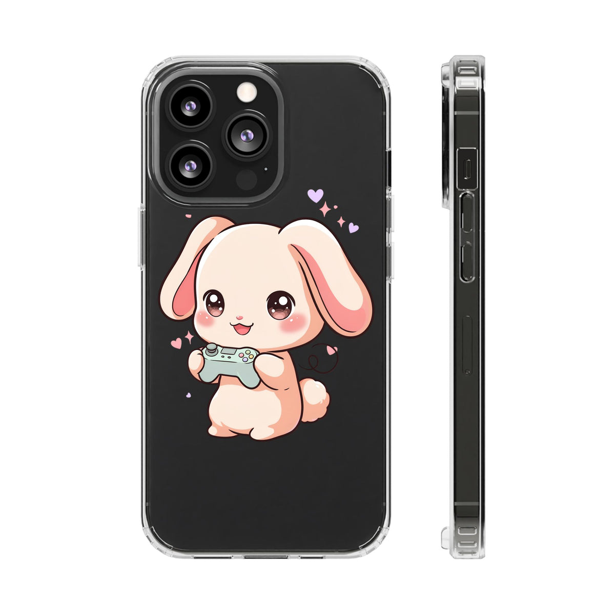 Kawaii Bunny Gamer Clear Impact-Resistant Phone Case