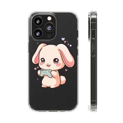 Kawaii Bunny Gamer Clear Impact-Resistant Phone Case