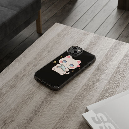 Kawaii Gamer Cat Clear Phone Case for Gaming Fans