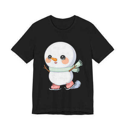Cute Snowman T-Shirt, Kawaii Ice Skating Holiday Gift