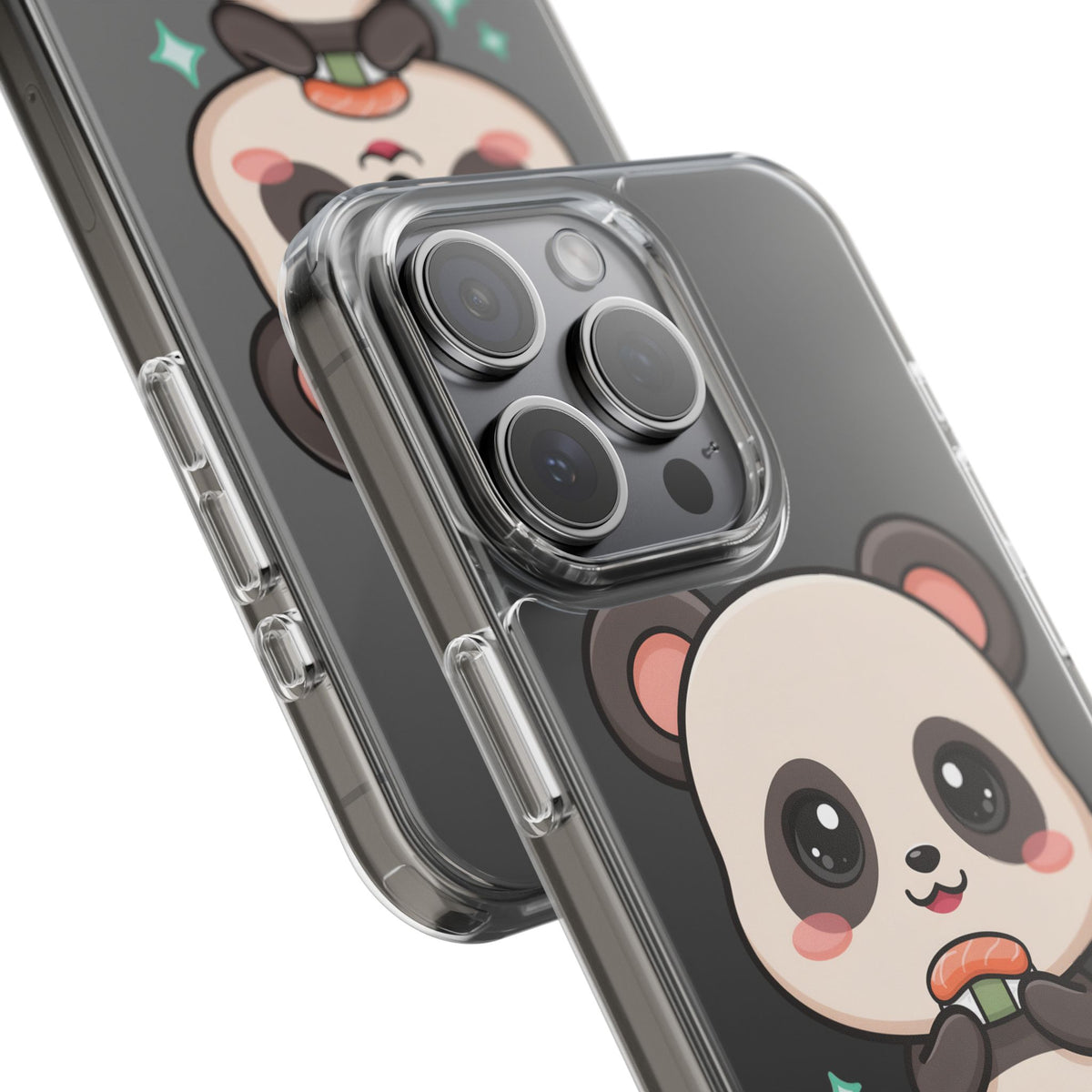 Kawaii Panda Sushi Phone Case, Clear Impact-Resistant Case