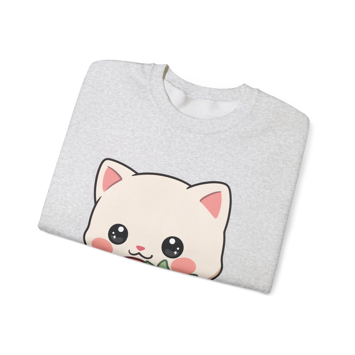Kawaii Cat Strawberry Sweatshirt, Cute Chibi Crewneck