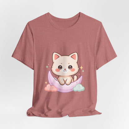 Kawaii Cat Moon T-Shirt for Cozy Night Owls