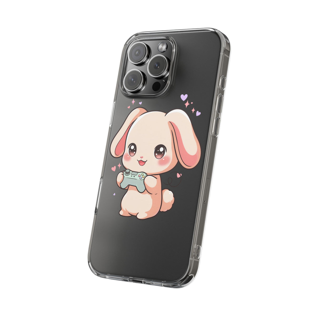 Kawaii Bunny Gamer Clear Impact-Resistant Phone Case