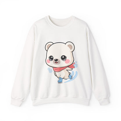 Cute Polar Bear Sweatshirt, Kawaii Ice Skating Cub