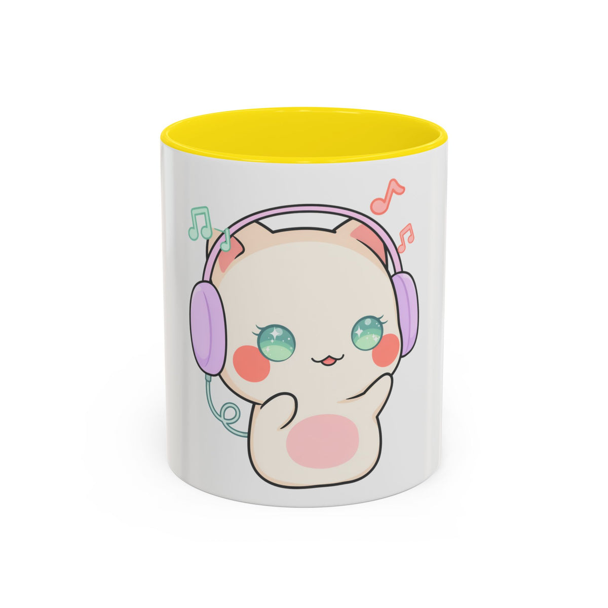 Kawaii Cat Coffee Mug, Music Lover Accent Ceramic Mug