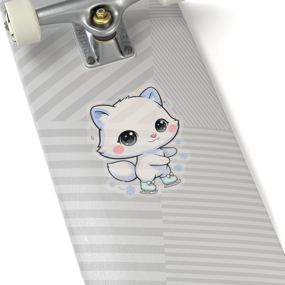 Kawaii Arctic Fox Ice Skating Kiss-Cut Sticker
