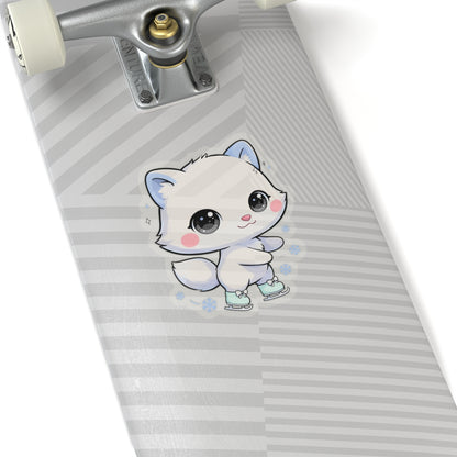Kawaii Arctic Fox Ice Skating Kiss-Cut Sticker
