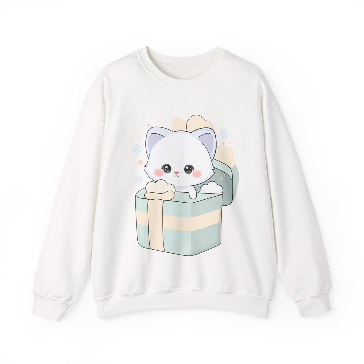 Kawaii Arctic Fox Sweatshirt, Cute Gift Box Fox Crewneck
