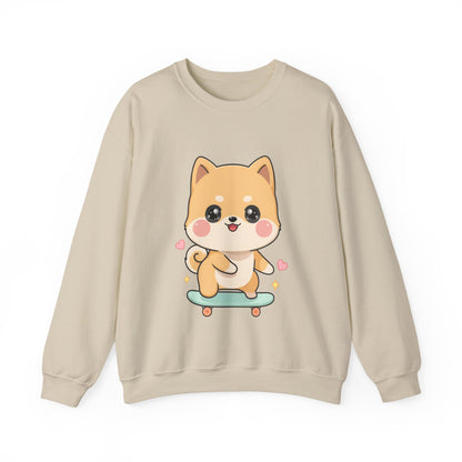 Kawaii Shiba Inu Skateboard Sweatshirt, Cute Dog Lover Gift