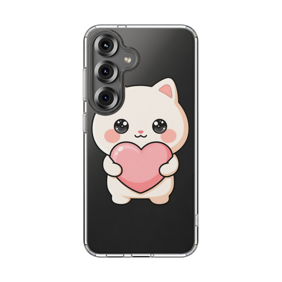 Kawaii Cat Phone Case with Heart, Clear Impact-Resistant