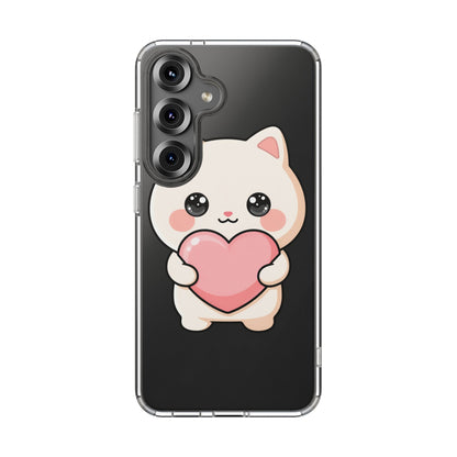 Kawaii Cat Phone Case with Heart, Clear Impact-Resistant