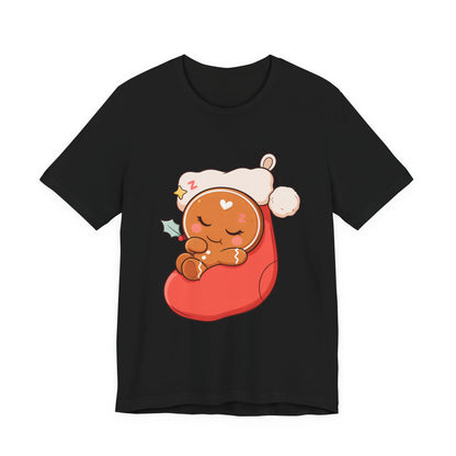 Sleeping Gingerbread Man Christmas T-Shirt, Kawaii Holiday Tee
