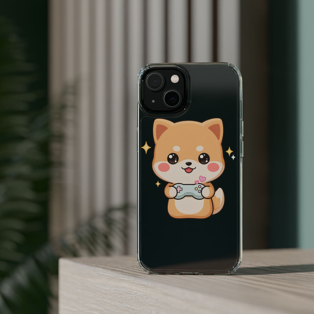 Kawaii Shiba Inu Gamer Phone Case, Clear Impact-Resistant