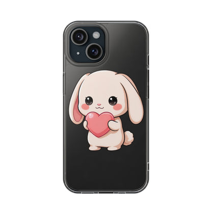 Kawaii Bunny Clear Phone Case with Heart
