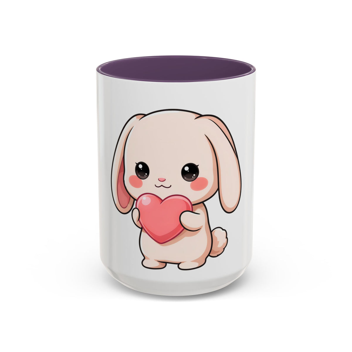 Kawaii Bunny Accent Coffee Mug with Heart, 11oz or 15oz