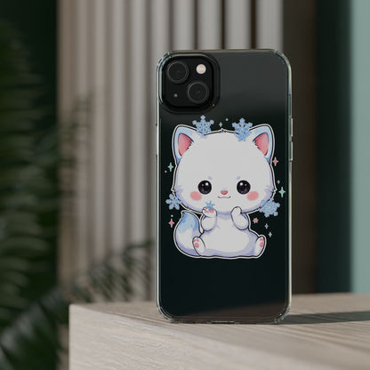 Kawaii Arctic Fox Phone Case, Cute Snowflake Clear Case