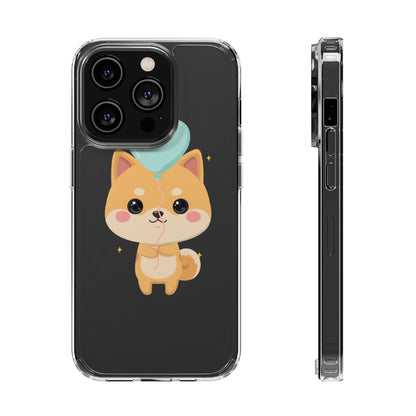 Kawaii Shiba Inu Clear Phone Case with Heart Balloon