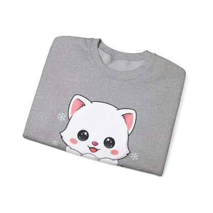 Kawaii Arctic Fox Sweatshirt, Cute Winter Animal Crewneck