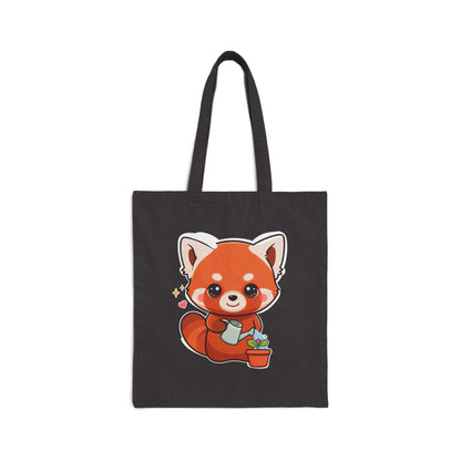 Red Panda Cotton Canvas Tote Bag for Plant Lovers