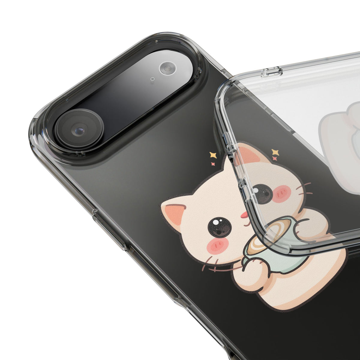 Kawaii Cat Latte Phone Case, Clear Impact-Resistant