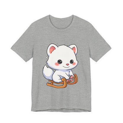 Kawaii Arctic Fox Sledding T-Shirt, Cute Unisex Tee