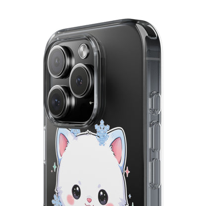 Kawaii Arctic Fox Phone Case, Cute Snowflake Clear Case
