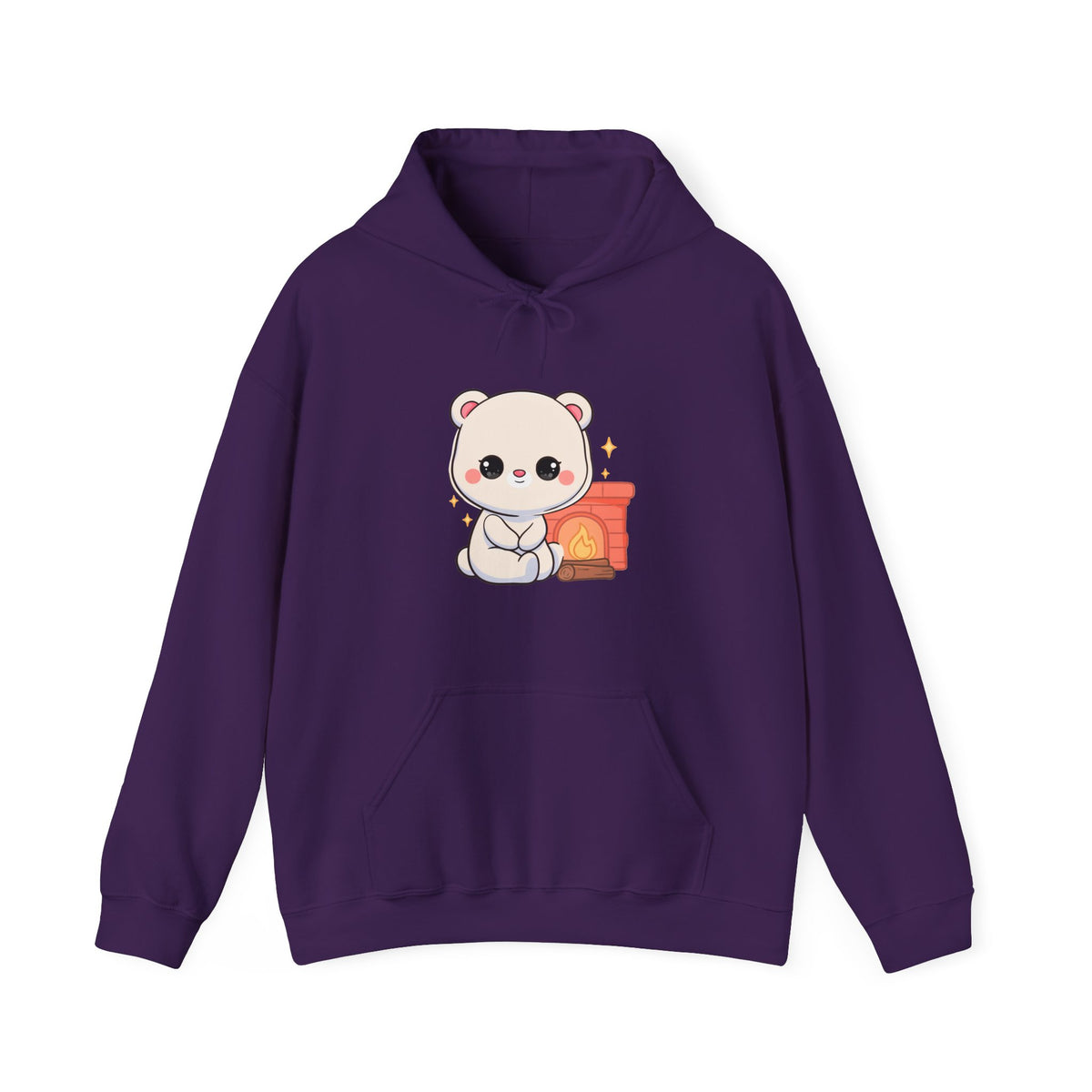 Kawaii Polar Bear Hoodie, Cozy Fireplace Cub Sweatshirt