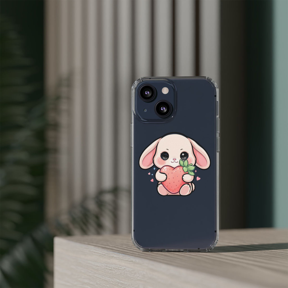 Kawaii Bunny Strawberry Phone Case, Clear Impact-Resistant