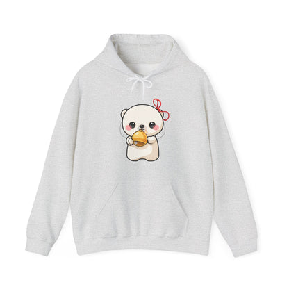 Kawaii Polar Bear Hoodie, Cute Jingle Bell Sweatshirt