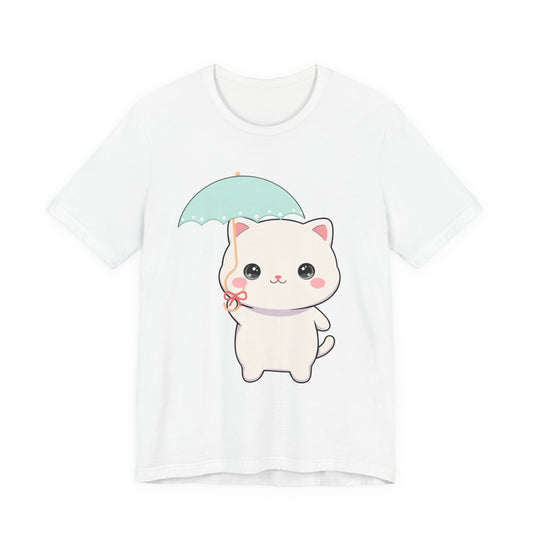 Kawaii Cat T-Shirt: Adorable Umbrella Kitty