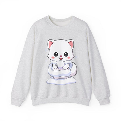 Kawaii Arctic Fox Sweatshirt, Cute Winter Animal Crewneck