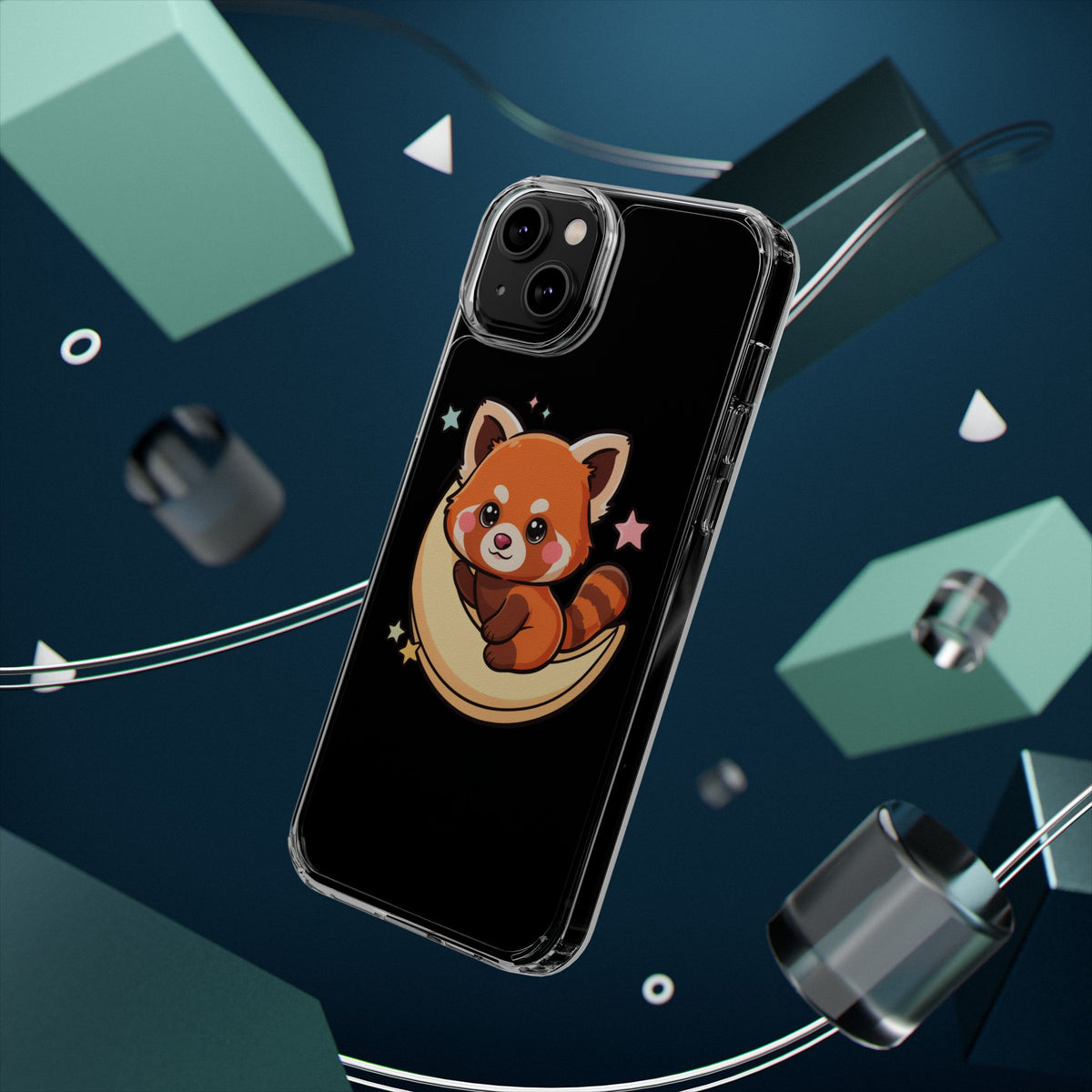Red Panda Phone Case, Kawaii Moon Companion