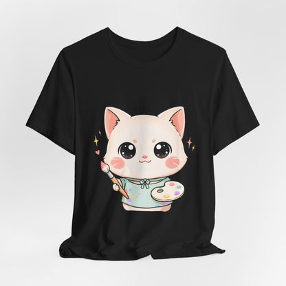 Kawaii Cat Artist T-Shirt for Creative Cat Lovers