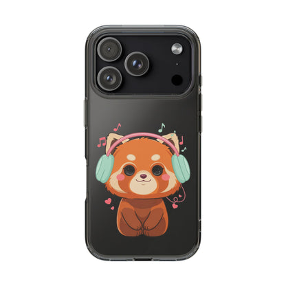 Red Panda Phone Case, Kawaii Music Lover Clear Case