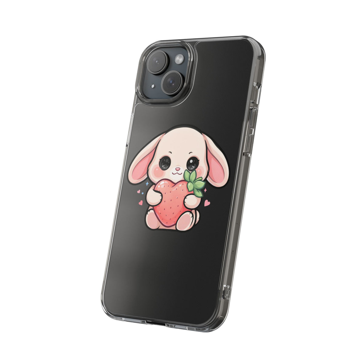Kawaii Bunny Strawberry Phone Case, Clear Impact-Resistant