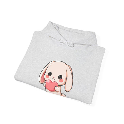 Kawaii Bunny Heart Hoodie, Cute Unisex Heavy Blend Sweatshirt