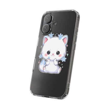 Kawaii Arctic Fox Phone Case, Cute Snowflake Clear Case
