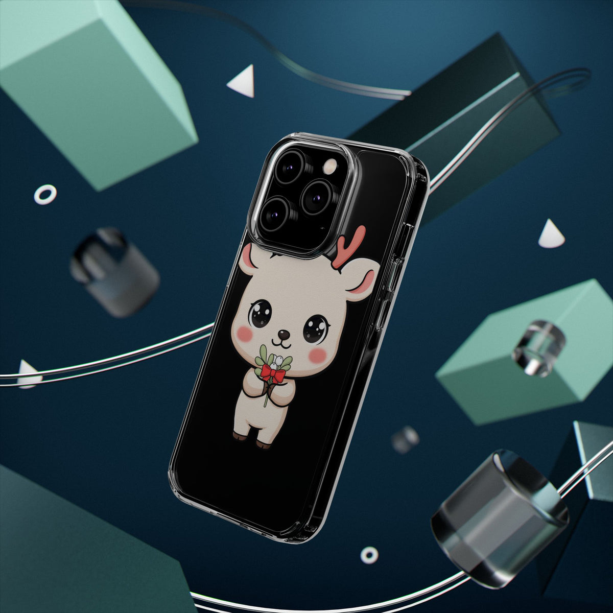 Kawaii Christmas Reindeer Clear Phone Case Gift