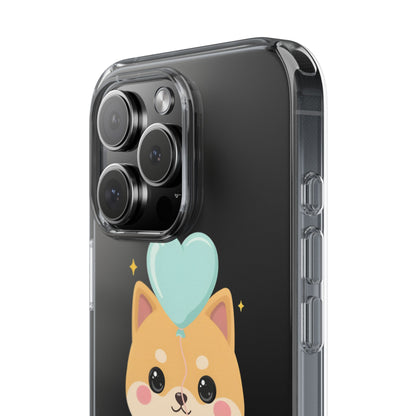 Kawaii Shiba Inu Clear Phone Case with Heart Balloon