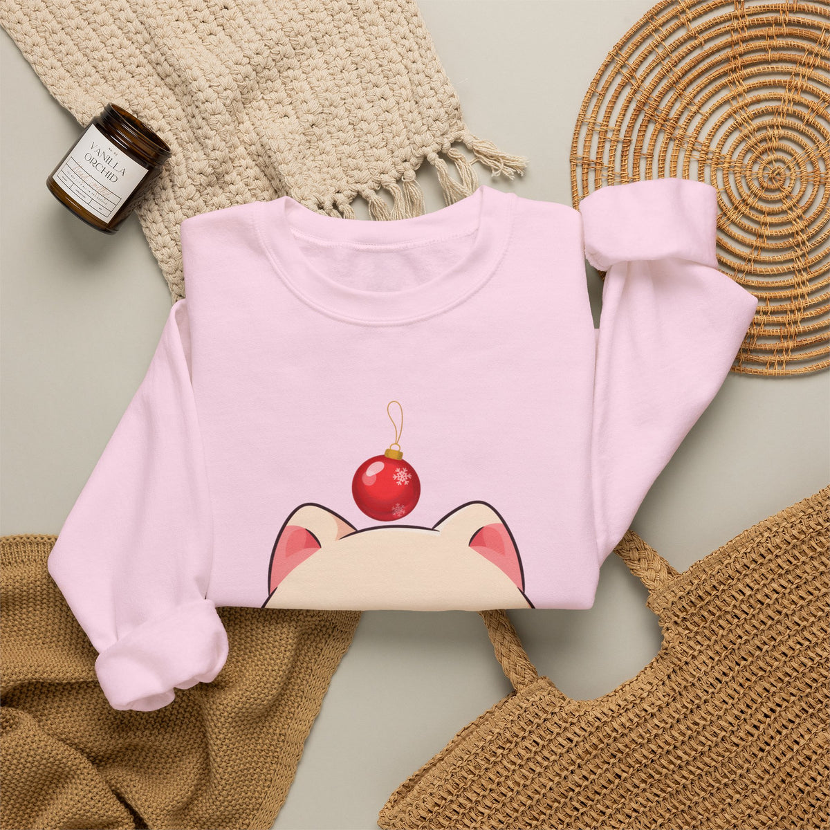 Kawaii Arctic Fox Christmas Sweatshirt, Cute Holiday Crewneck