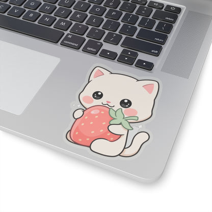 Kawaii Cat Strawberry Kiss-Cut Sticker for Cat Lovers