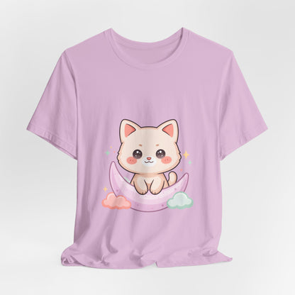 Kawaii Cat Moon T-Shirt for Cozy Night Owls