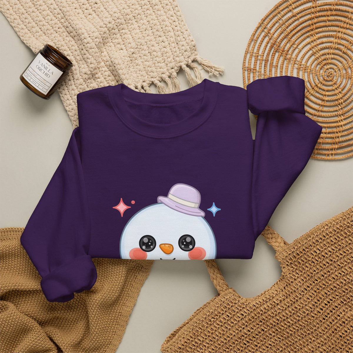 Kawaii Snowman Christmas Sweatshirt, Cute Holiday Gift