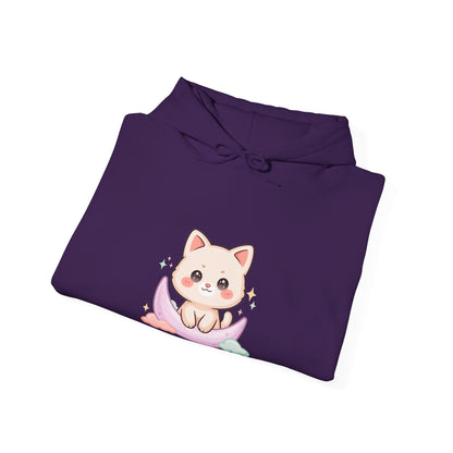 Kawaii Cat Moon Hoodie, Cute Celestial Cat Sweatshirt