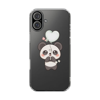 Kawaii Panda Clear Phone Case with Balloon